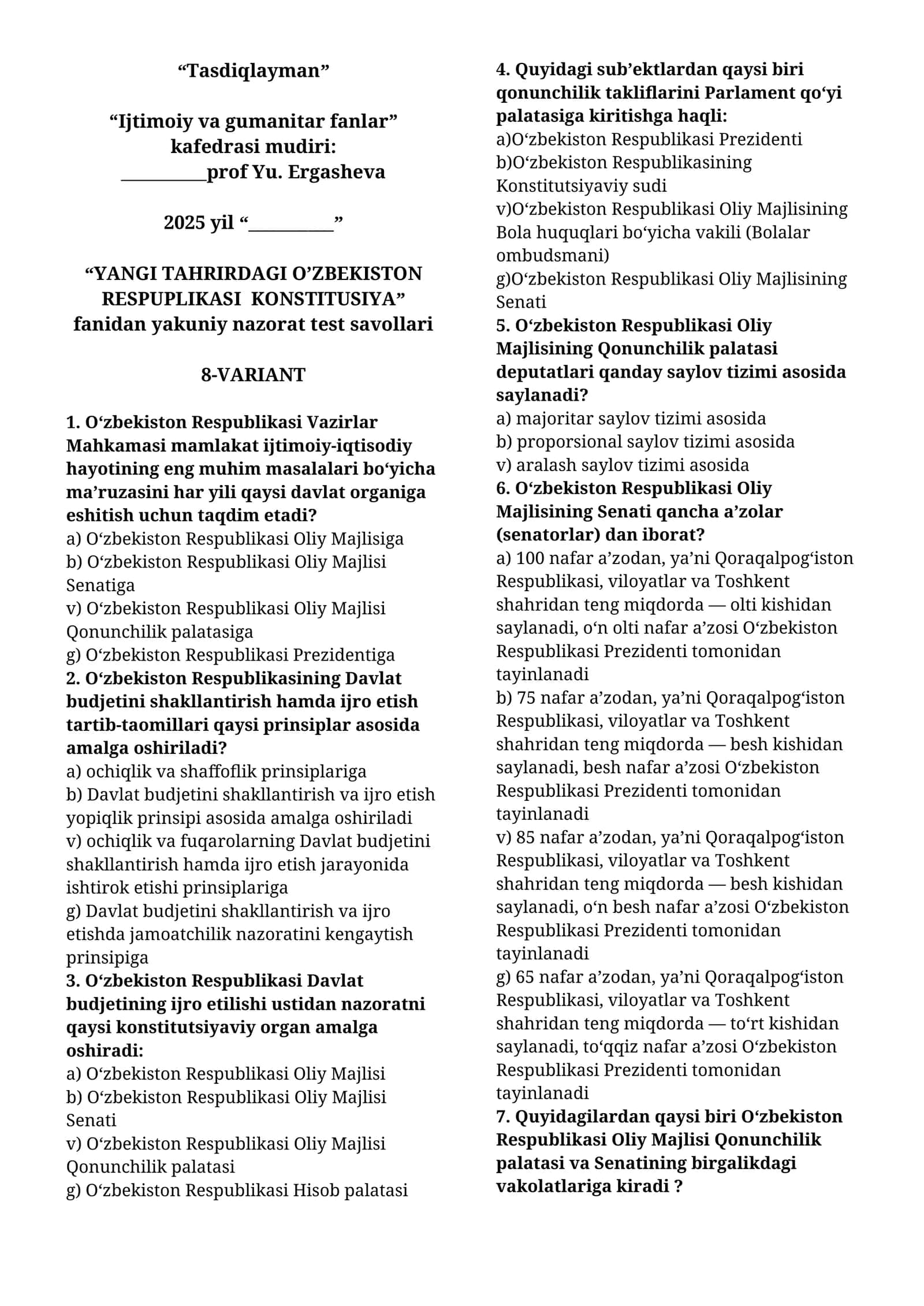 YANGI TAHRIRDAGI O’ZBEKISTON RESPUPLIKASI KONSTITUSIYA