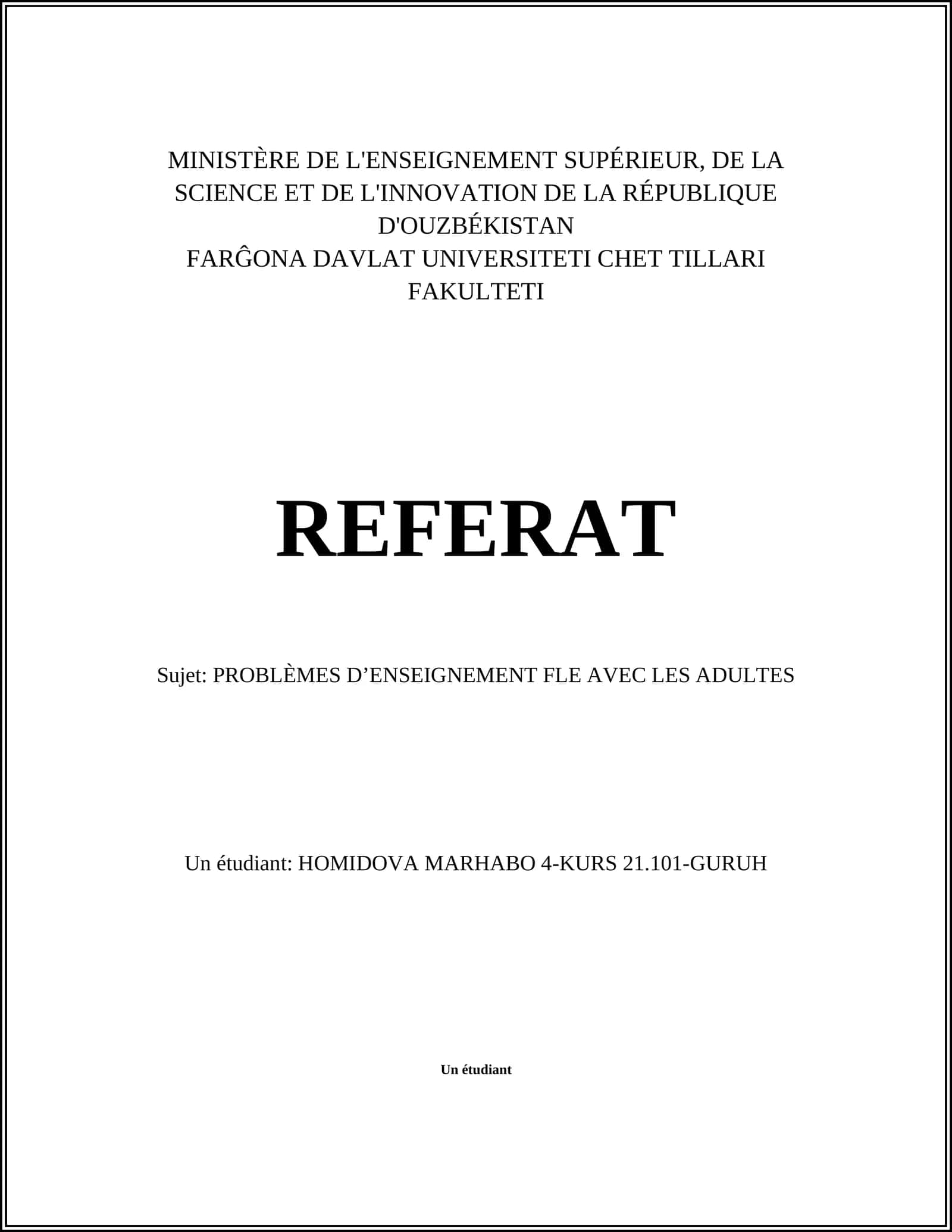 REFERAT: PROBLÈMES D’ENSEIGNEMENT FLE AVEC LES ADULTES