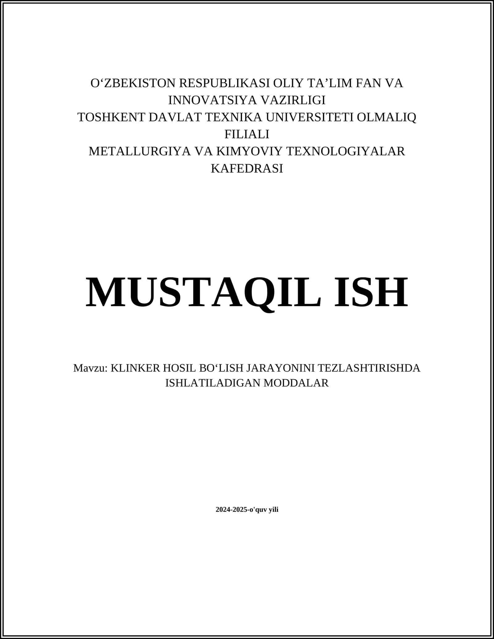 KLINKER HOSIL BO‘LISH JARAYONINI TEZLASHTIRISHDA ISHLATILADIGAN MODDALAR