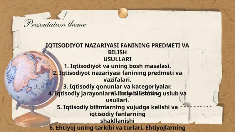IQTISODIYOT NAZARIYASI FANINING PREDMETI VA BILISH