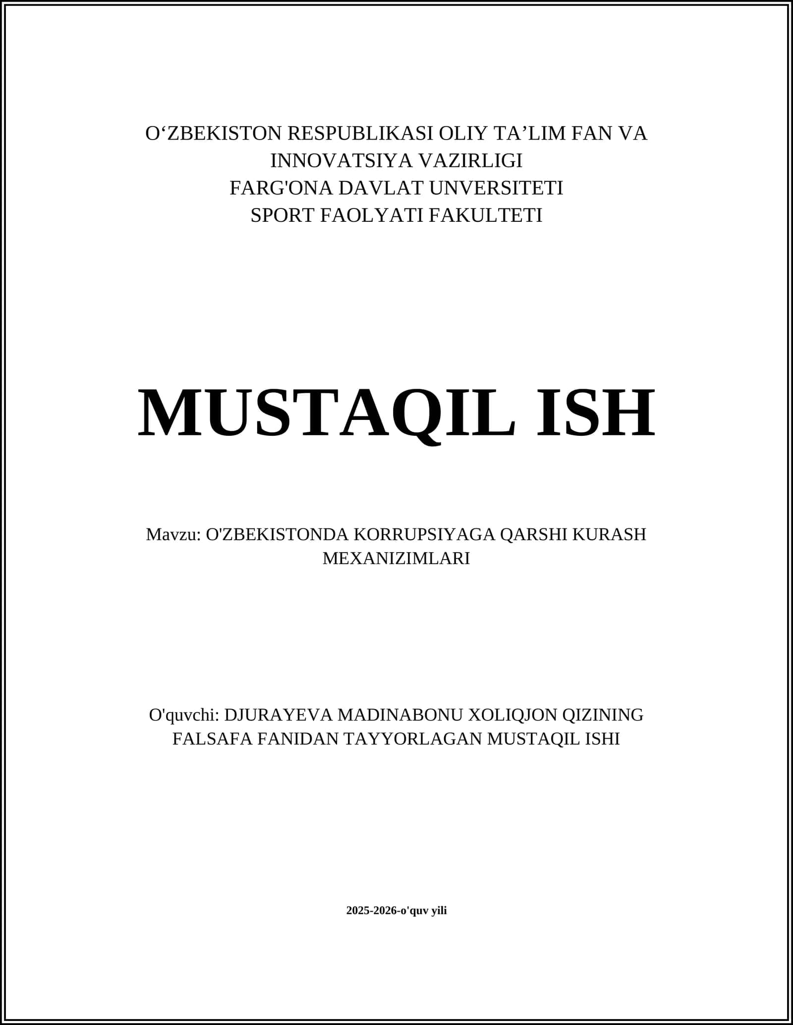 O'ZBEKISTONDA KORRUPSIYAGA QARSHI KURASH MEXANIZIMLARI