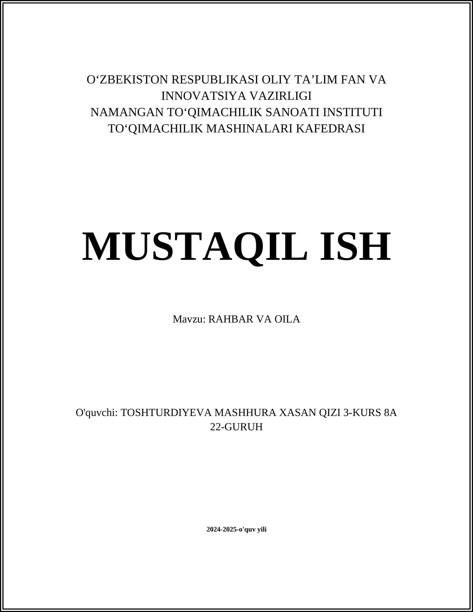 RAHBAR VA OILA