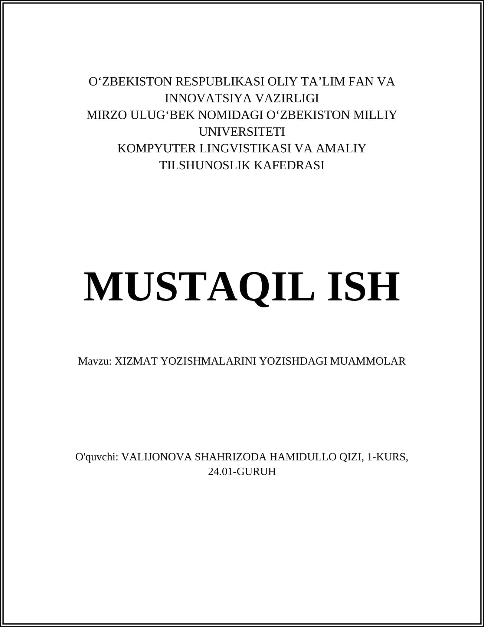 XIZMAT YOZISHMALARINI YOZISHDAGI MUAMMOLAR