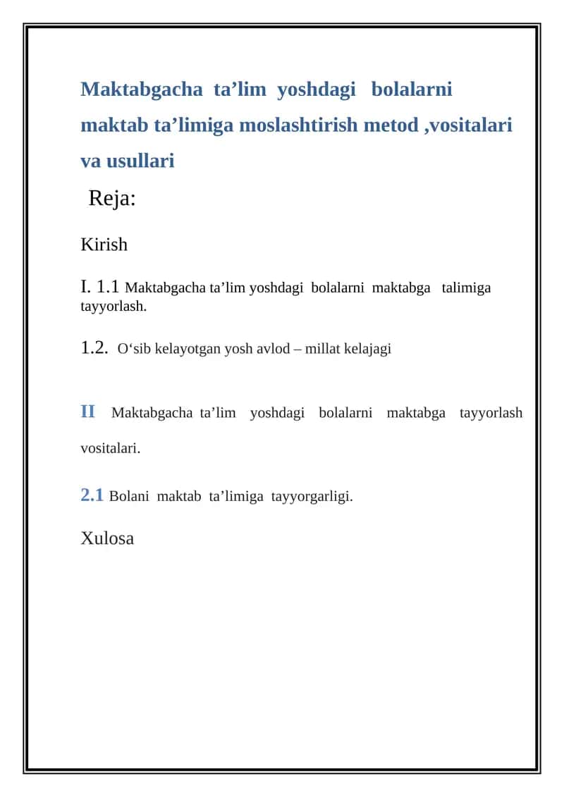 Maktabgacha Ta’lim Yoshdagi Bolalarni Maktabga Talimiga Tayyorlash Metodlari