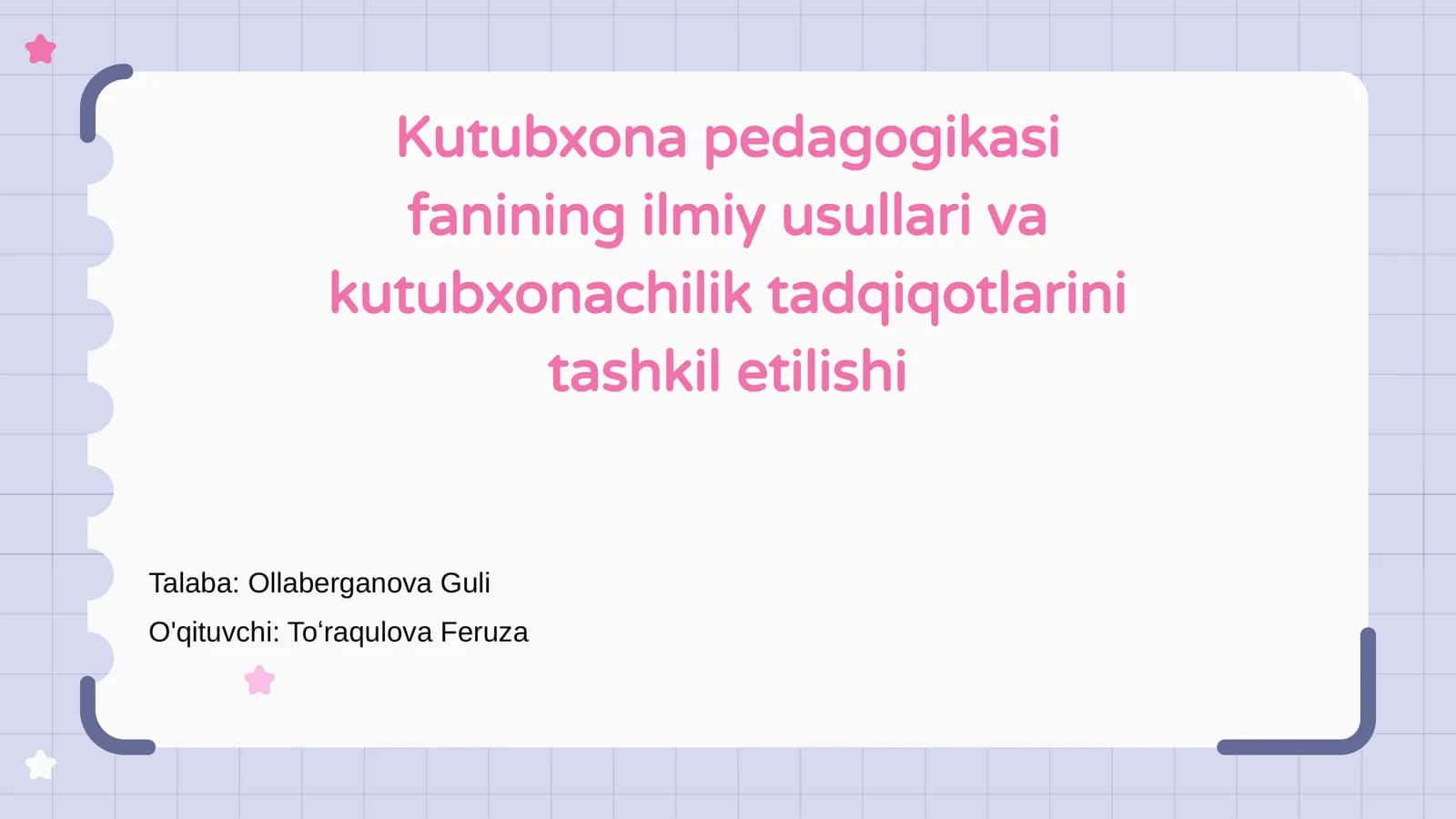 Kutubxona pedagogikasi fanining ilmiy usullari va kutubxonachilik tadqiqotlarini tashkil etilishi