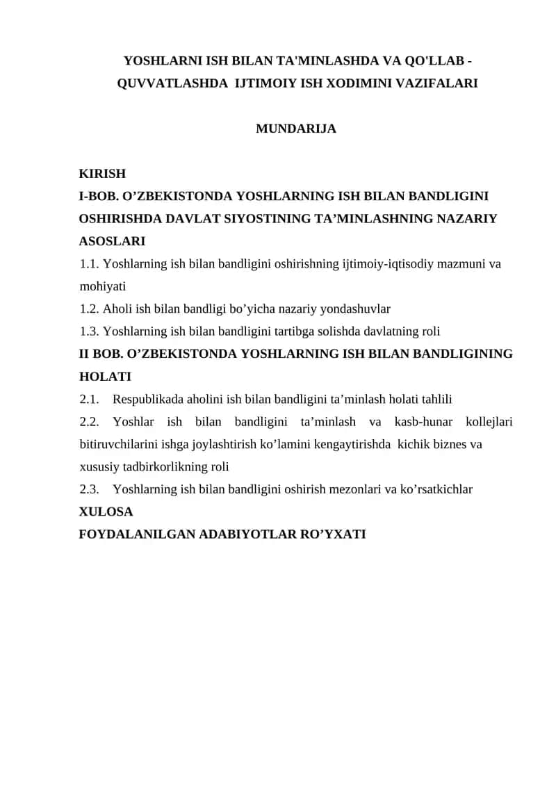 Yoshlarning Ish Bilan Bandligini Oshirish