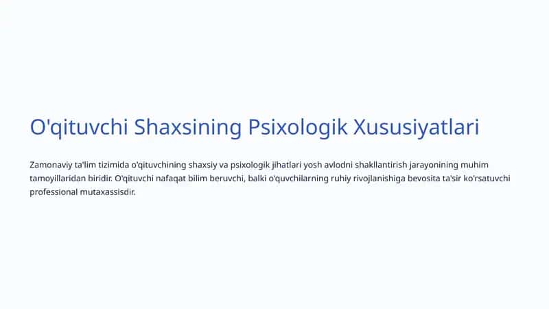O'qituvchi Shaxsining Psixologik Xususiyatlari
