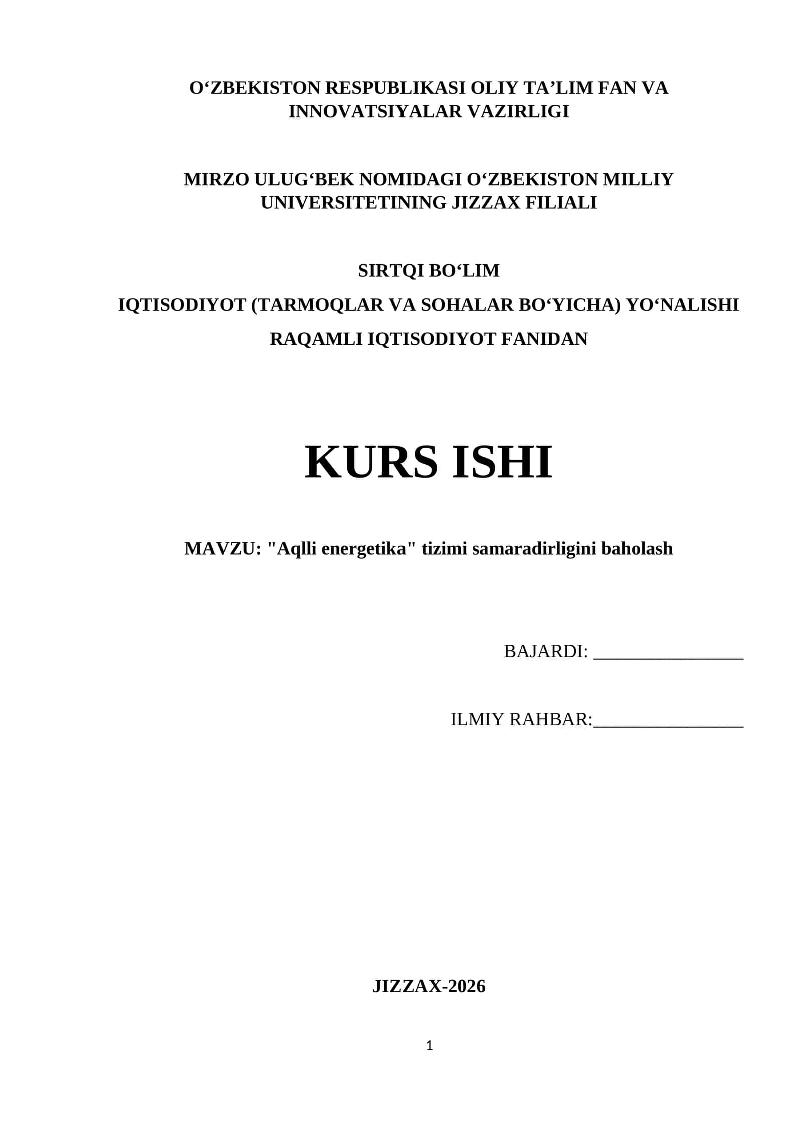 Aqlli energetika tizimi samaradorligini baholash