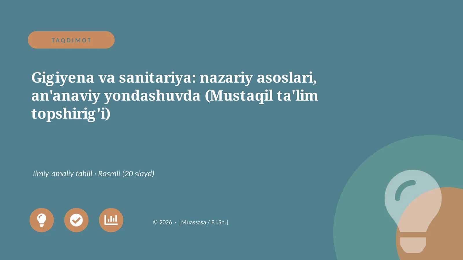 Gigiyena va sanitariya: nazariy asoslari, an'anaviy yondashuvda (Mustaqil ta'lim topshirig'i)