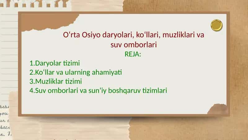 O‘rta Osiyo daryolari, ko‘llari, muzliklari va suv omborlari