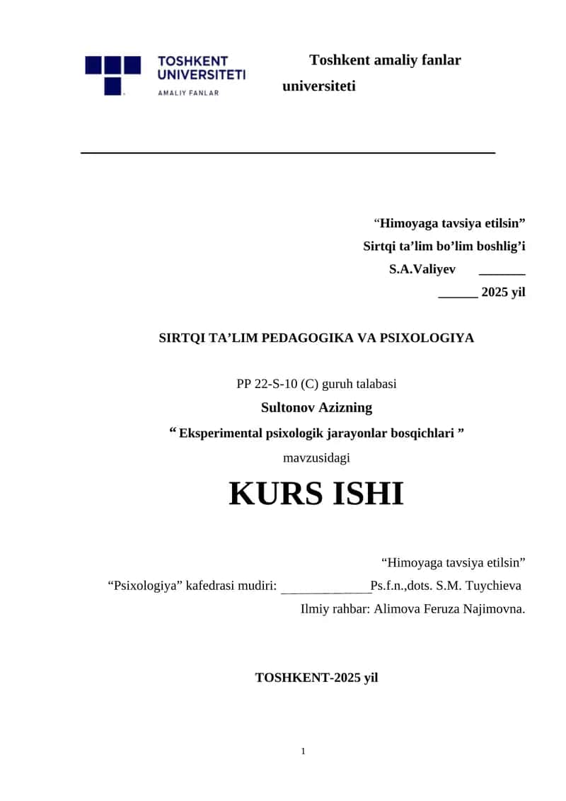 Eksperimental psixologik jarayonlar bosqichlari