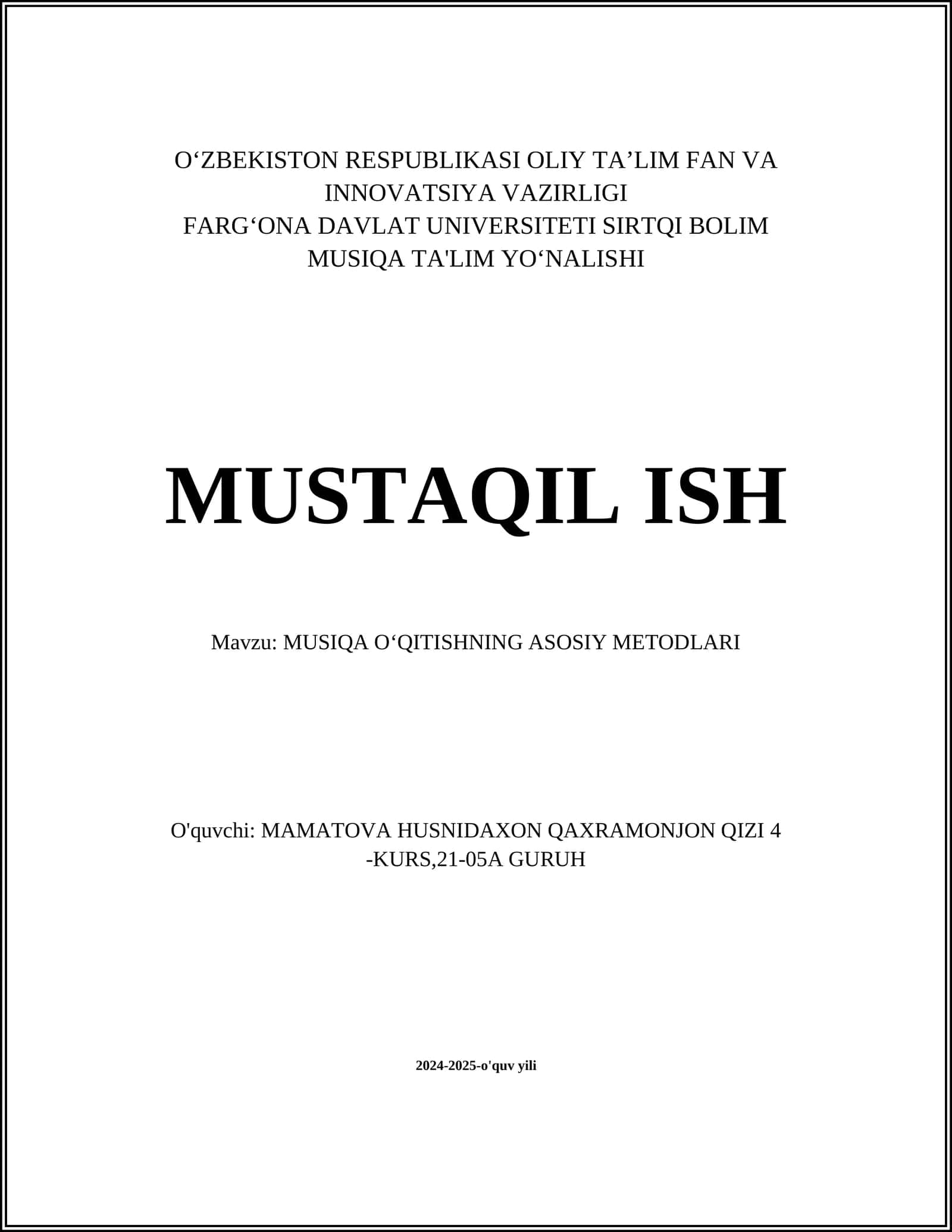MUSIQA OʻQITISHNING ASOSIY METODLARI