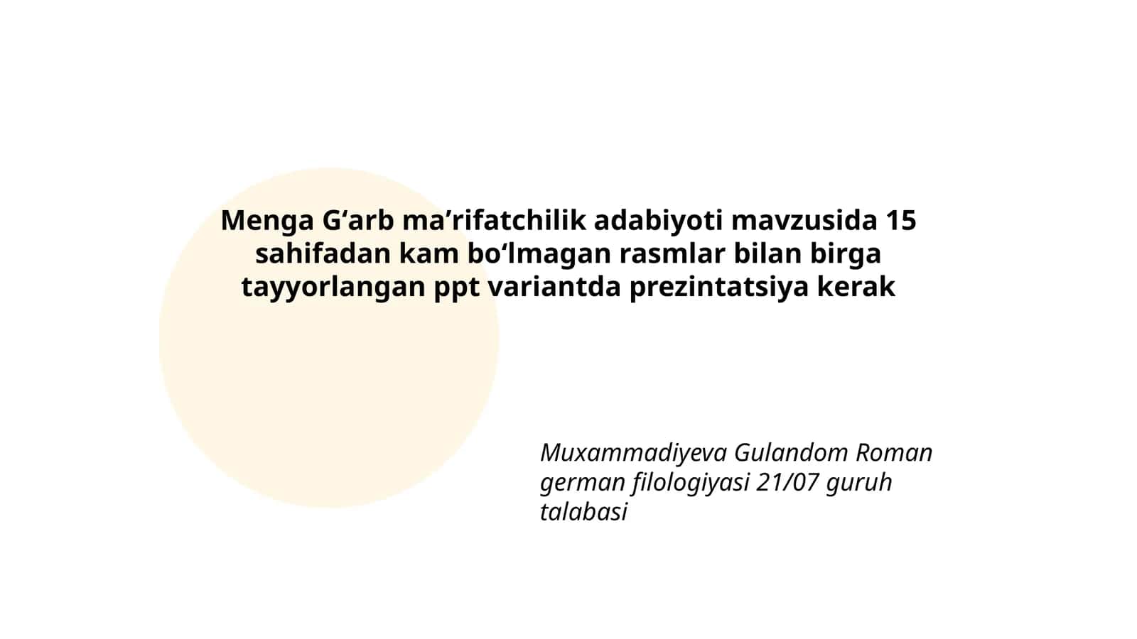 Menga Gʻarb maʼrifatchilik adabiyoti prezintatsiya