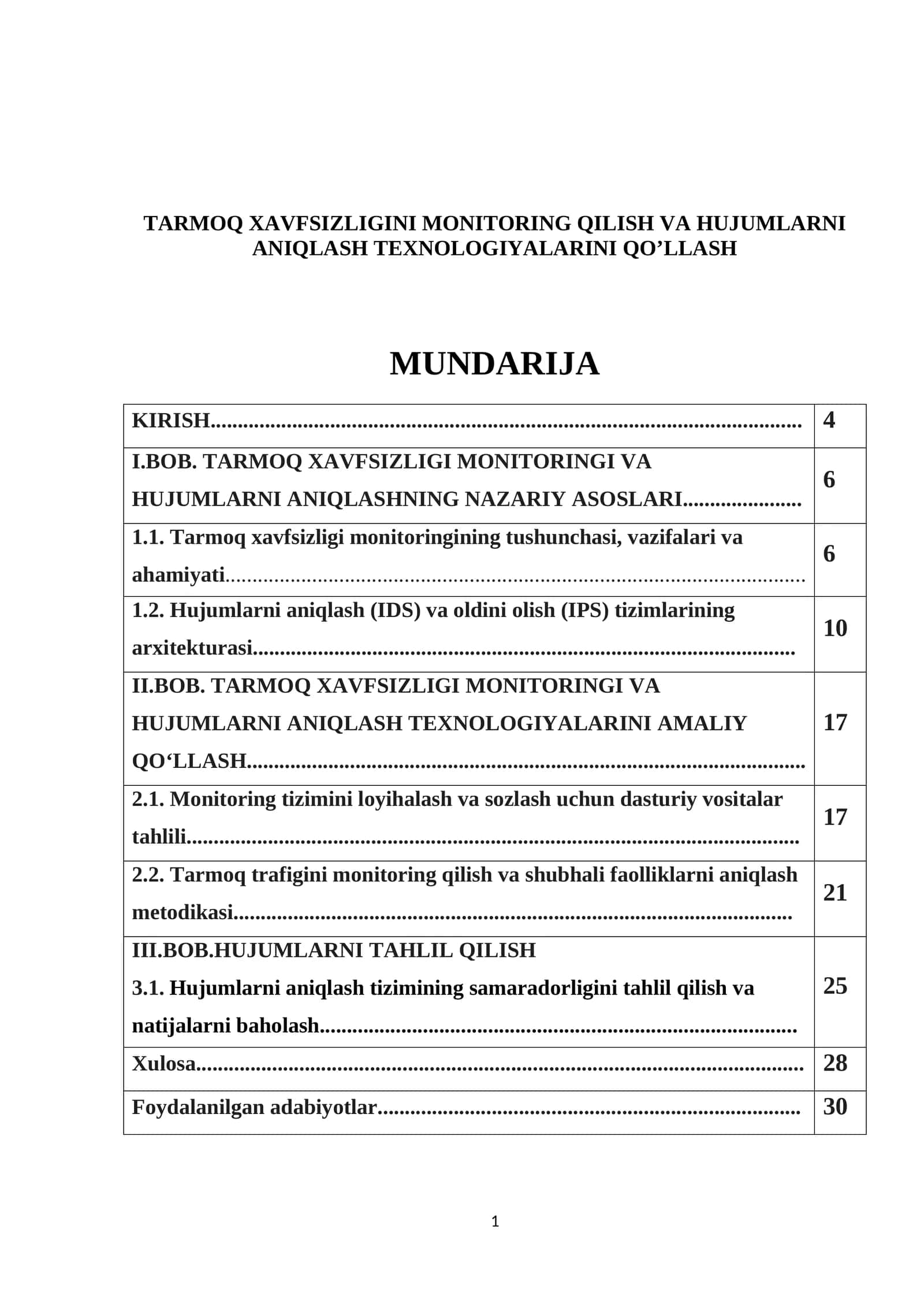 Tarmoq Xavfsizligini Monitoring Qilish va Hujumlarni Aniqlash Texnologiyalarini Qo'llash