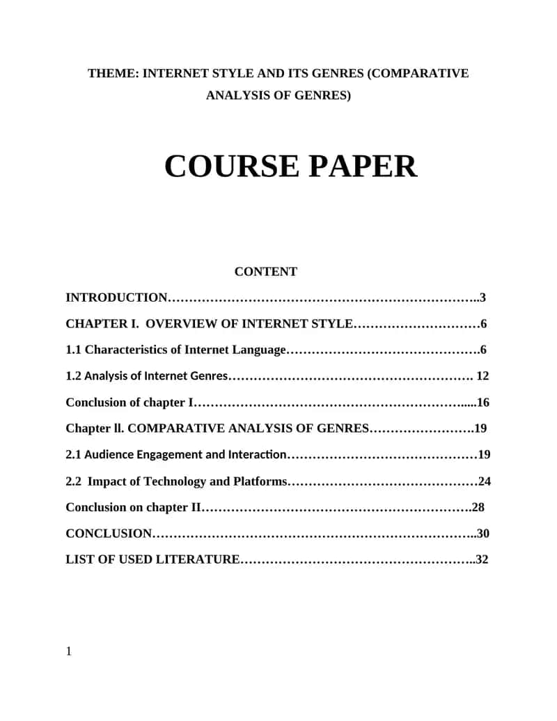 Internet Style and its Genres (Comparative Analysis of Genres) Course Paper