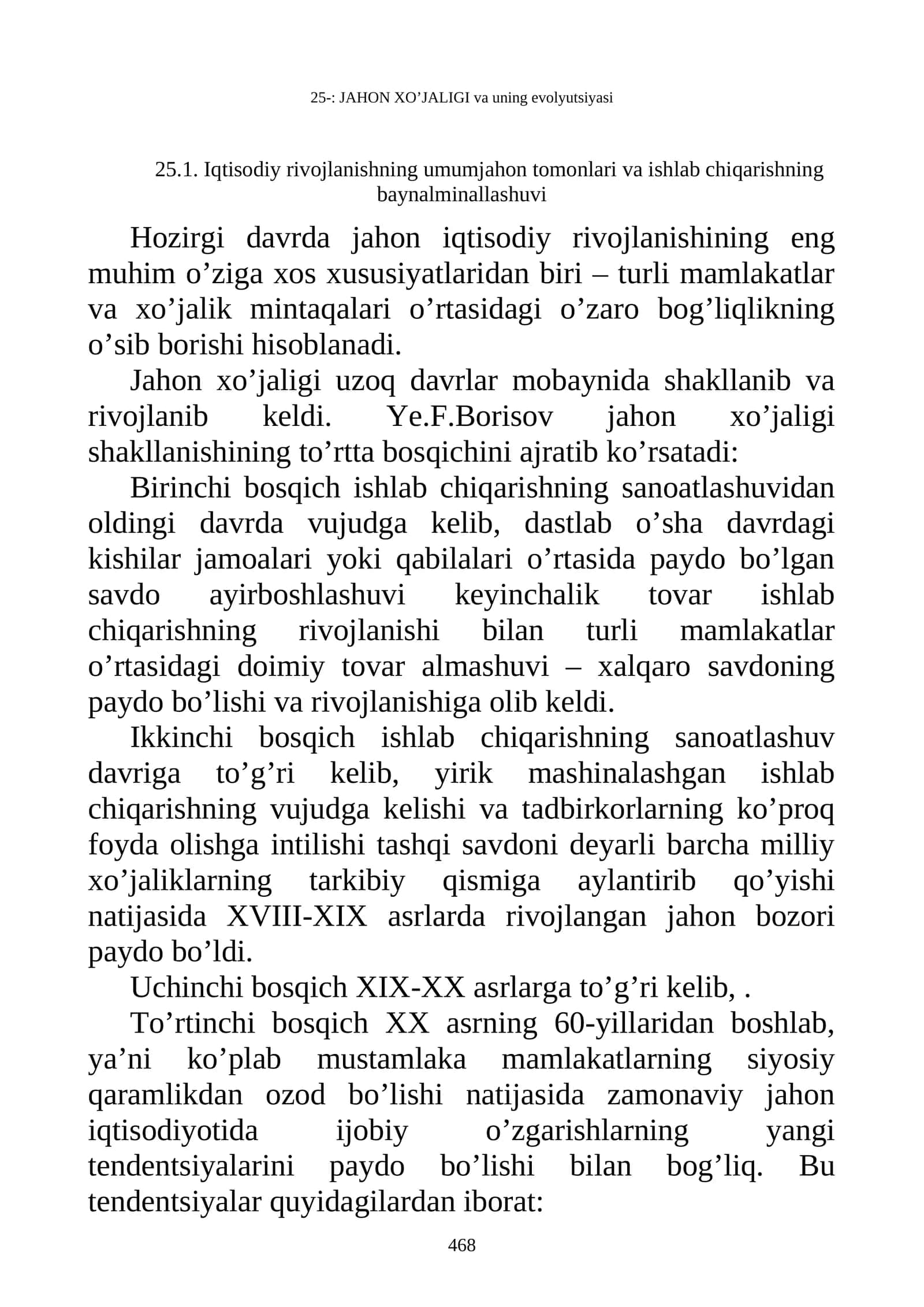 JAHON XO’JALIGI va uning evolyutsiyasi