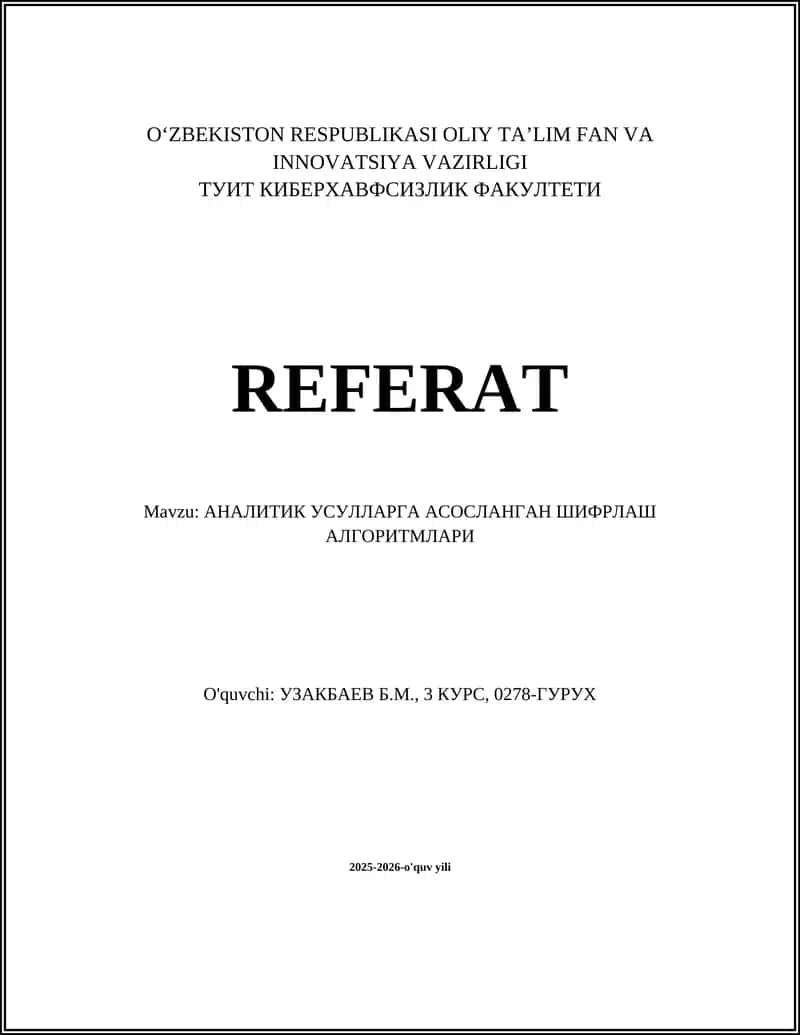 Фурье трансформасига асосланган шифрлаш алгоритмлари