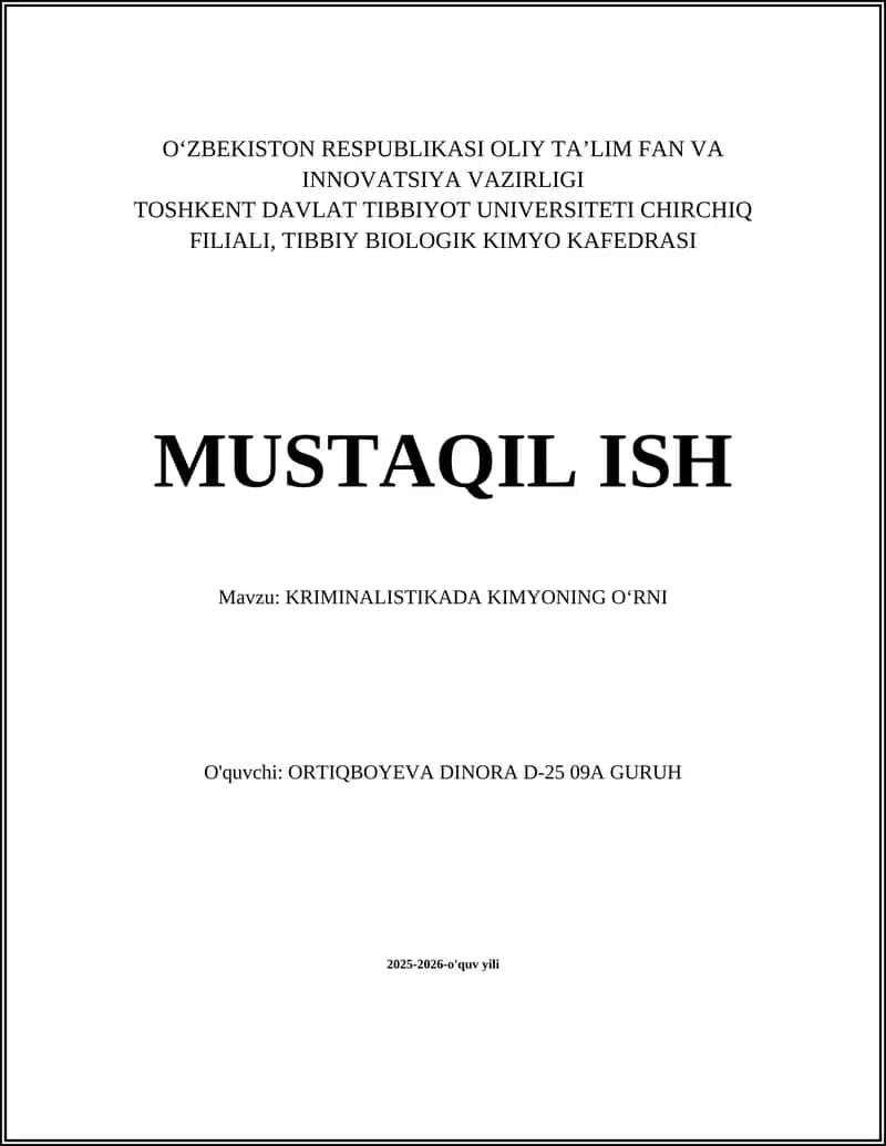 Kriminalistikada Kimyoning Oʻrni