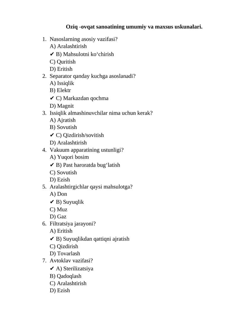 Oziq -ovqat sanoatining umumiy va maxsus uskunalari
