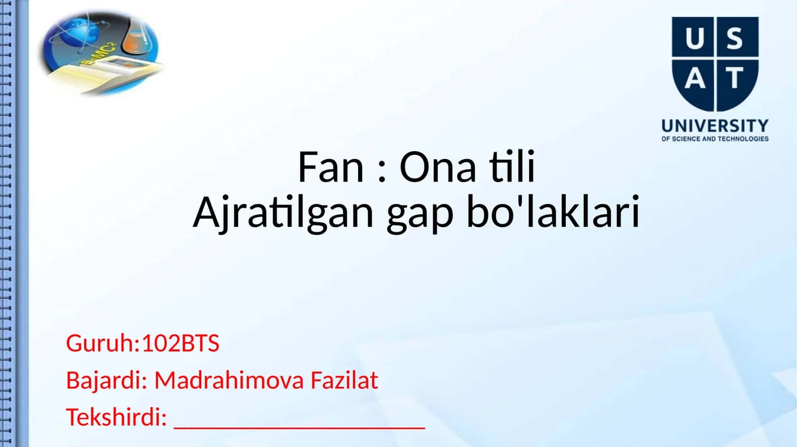 Fan: Onatili Ajratilgan gapbo'laklari