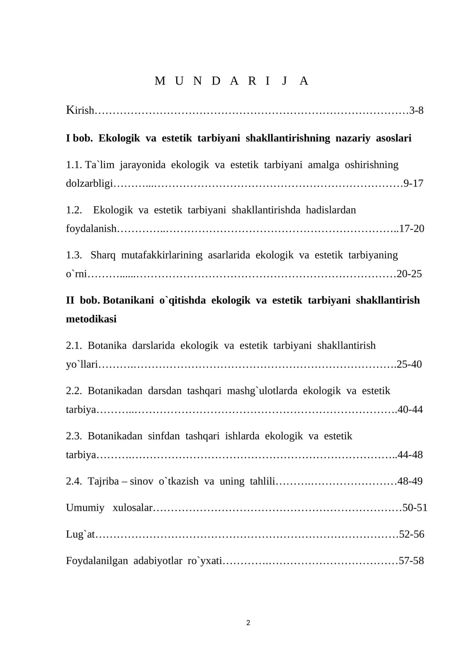 Ekologik va estetik tarbiyani shakllantirishning nazariy asoslari