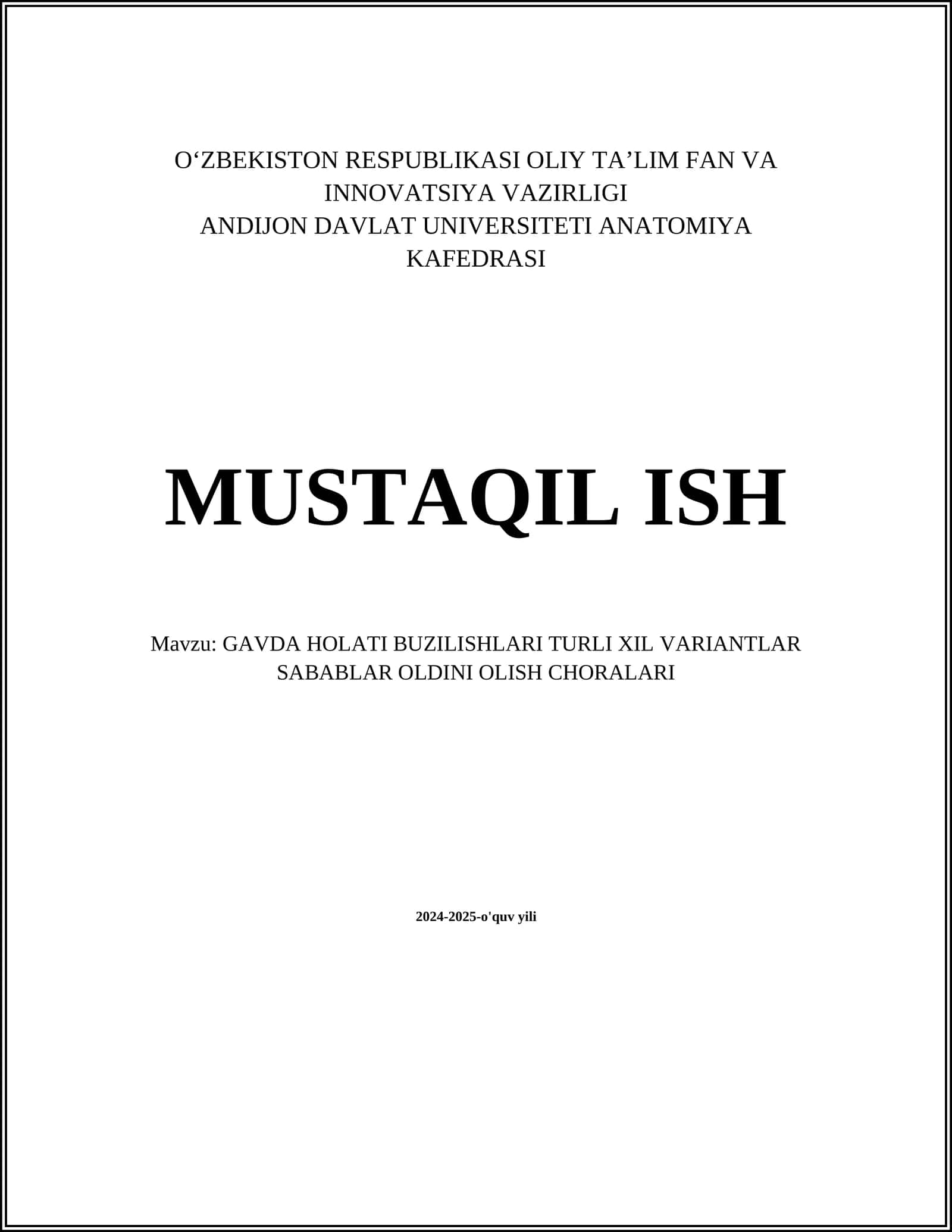 GAVDA HOLATI BUZILISHLARI TURLI XIL VARIANTLAR SABABLAR OLDINI OLISH CHORALARI