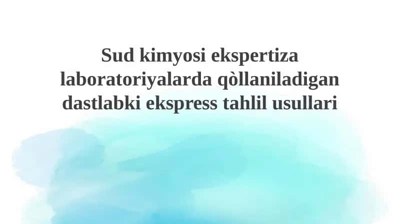 Gidrokimyoviy ekspertiza laboratoriyalarda qo'llaniladigan tezkor tahlil usullari