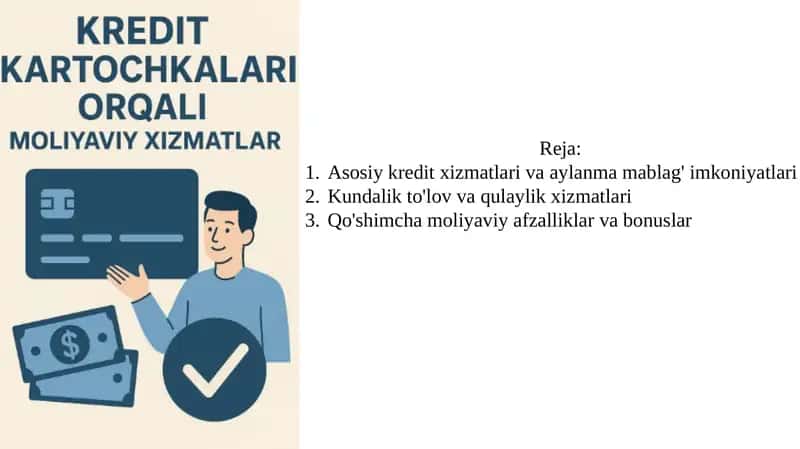 kredit kartochlari orqali moliyaviy xizmatlar haqida 11 betlik taqdimot