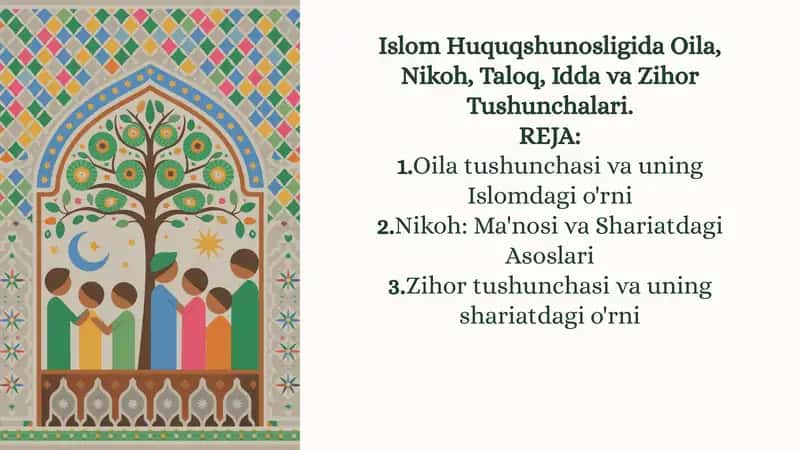 Islom Huquqshunosligida Oila, Nikoh, Taloq, Idda va Zihor Tushunchalari