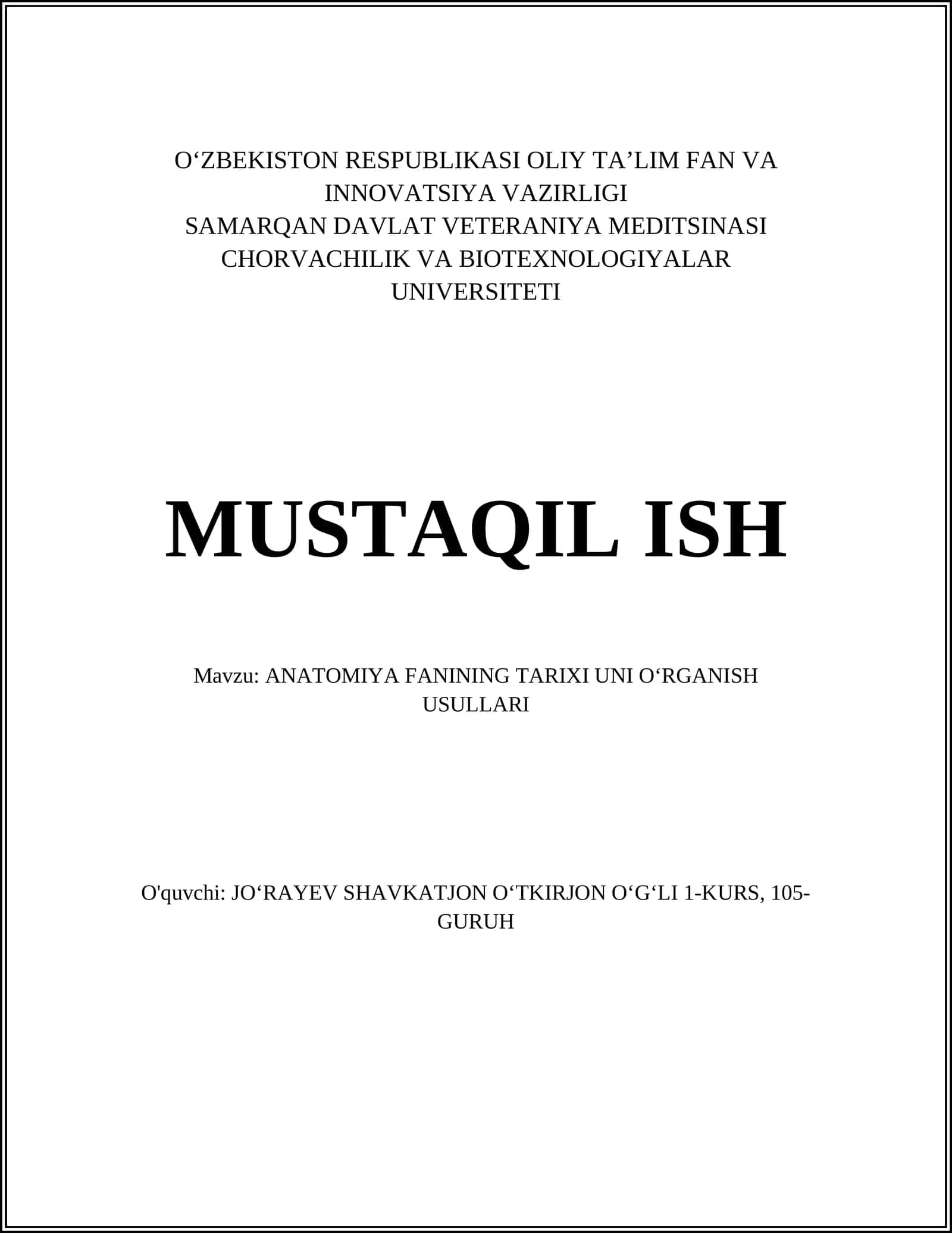 ANATOMIYA FANINING TARIXI UNI O‘RGANISH USULLARI