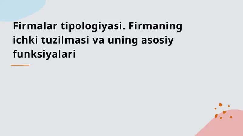 Firmalar tipologiyasi. Firmaning ichki tuzilmasi va uning asosiy funksiyalari