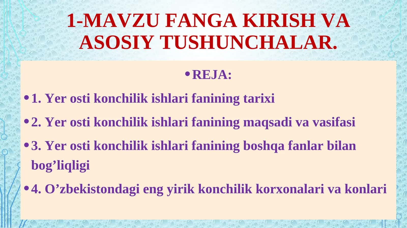 Yer osti konchilik ishlari fanining tarixi va maqsadi