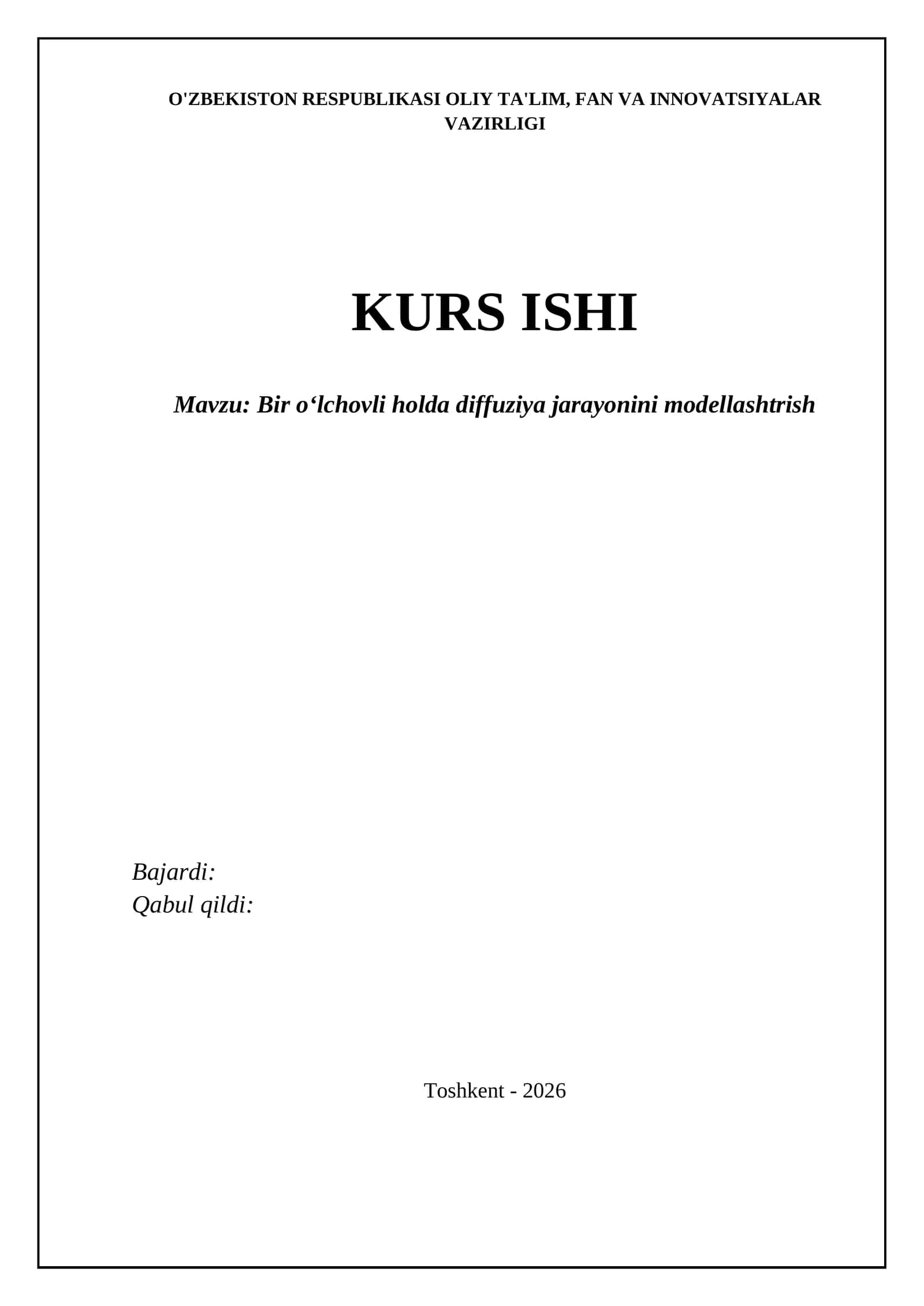 Bir oʻlchovli holda diffuziya jarayonini modellashtrish