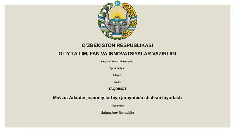Adaptiv jismoniy tarbiya jarayonida shahsni tayorlash
