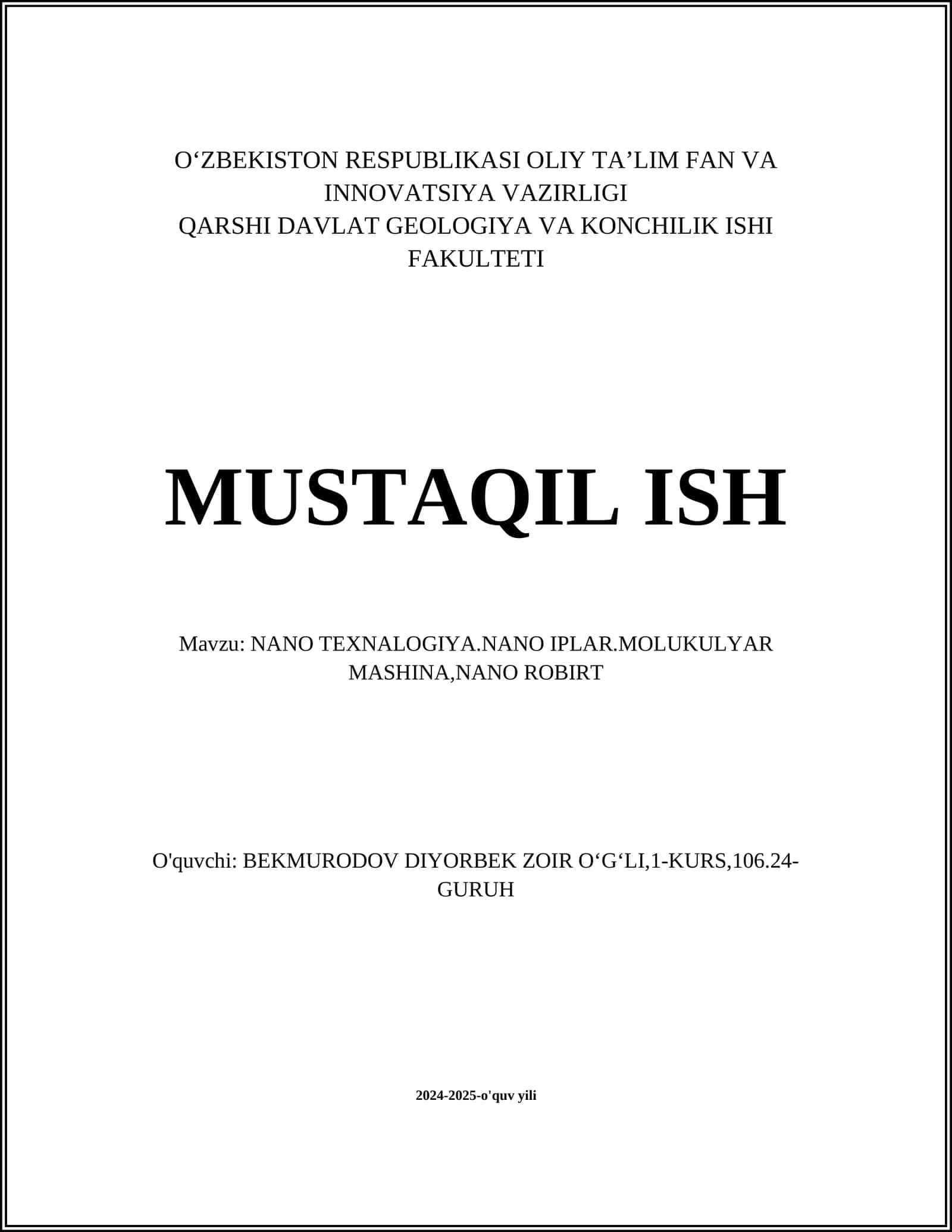 NANO TEXNALOGIYA.NANO IPLAR.MOLUKULYAR MASHINA,NANO ROBIRT