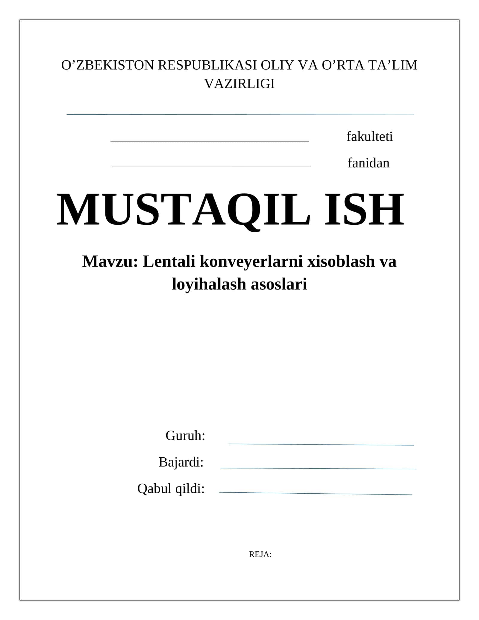 Lentali konveyerlarni xisoblash va loyihalash asoslari