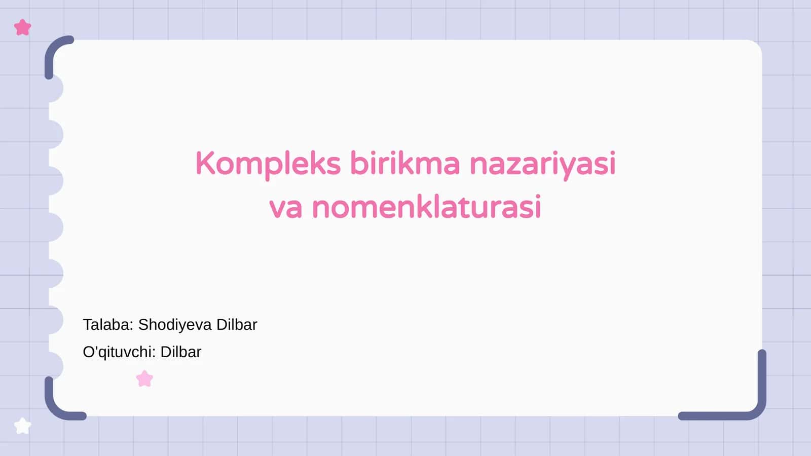 Kompleks birikma nazariyasi va nomenklaturasi