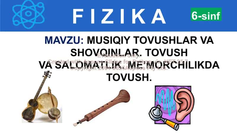 MUSIQIY TOVUSHLAR VA SHOVQINLAR. TOVUSH VA SALOMATLIK. ME’MORCHILIKDA TOVUSH