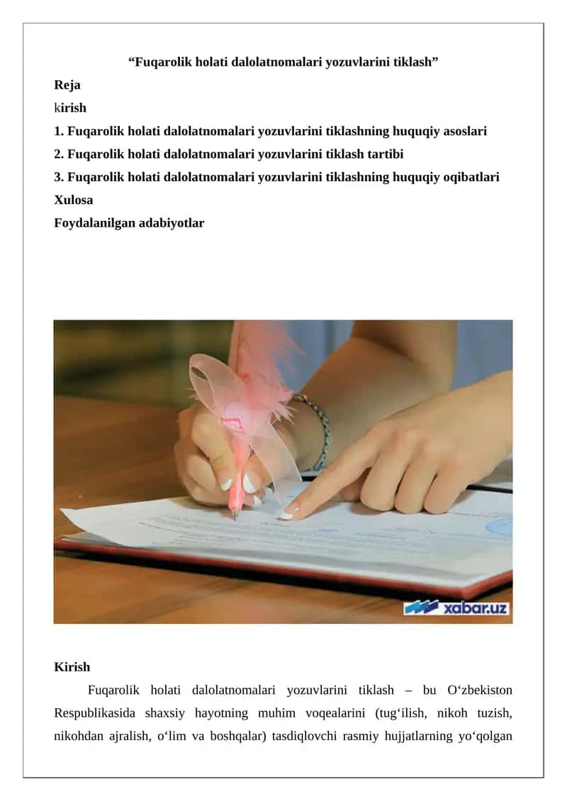 Fuqarolik holati dalolatnomalari yozuvlarini tiklash