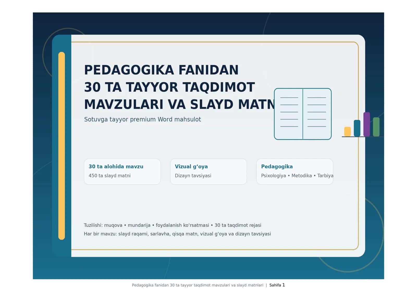 Pedagogika fanidan 30 ta tayyor taqdimot mavzulari va slayd matnlari