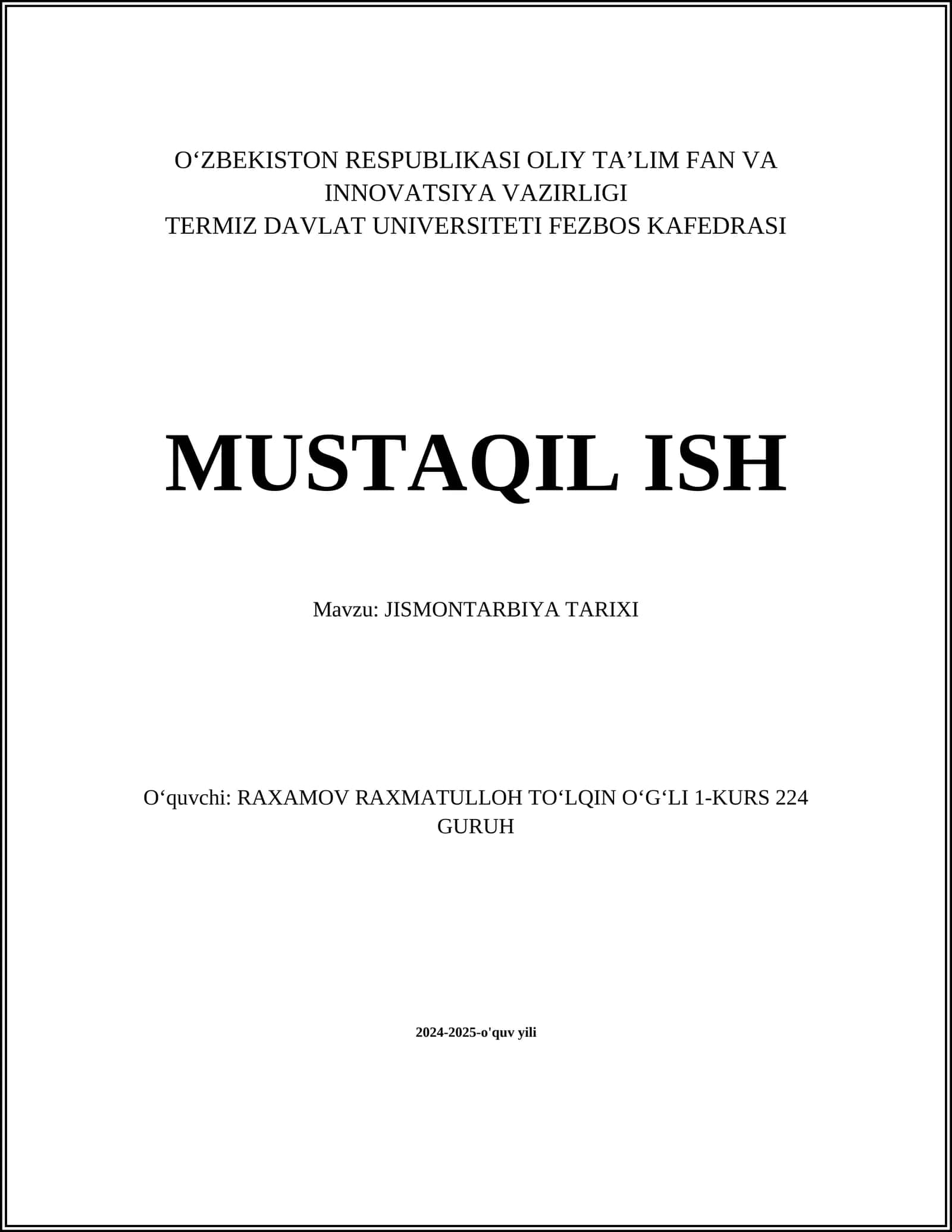 Jismoniy Tarbiya Tarixi