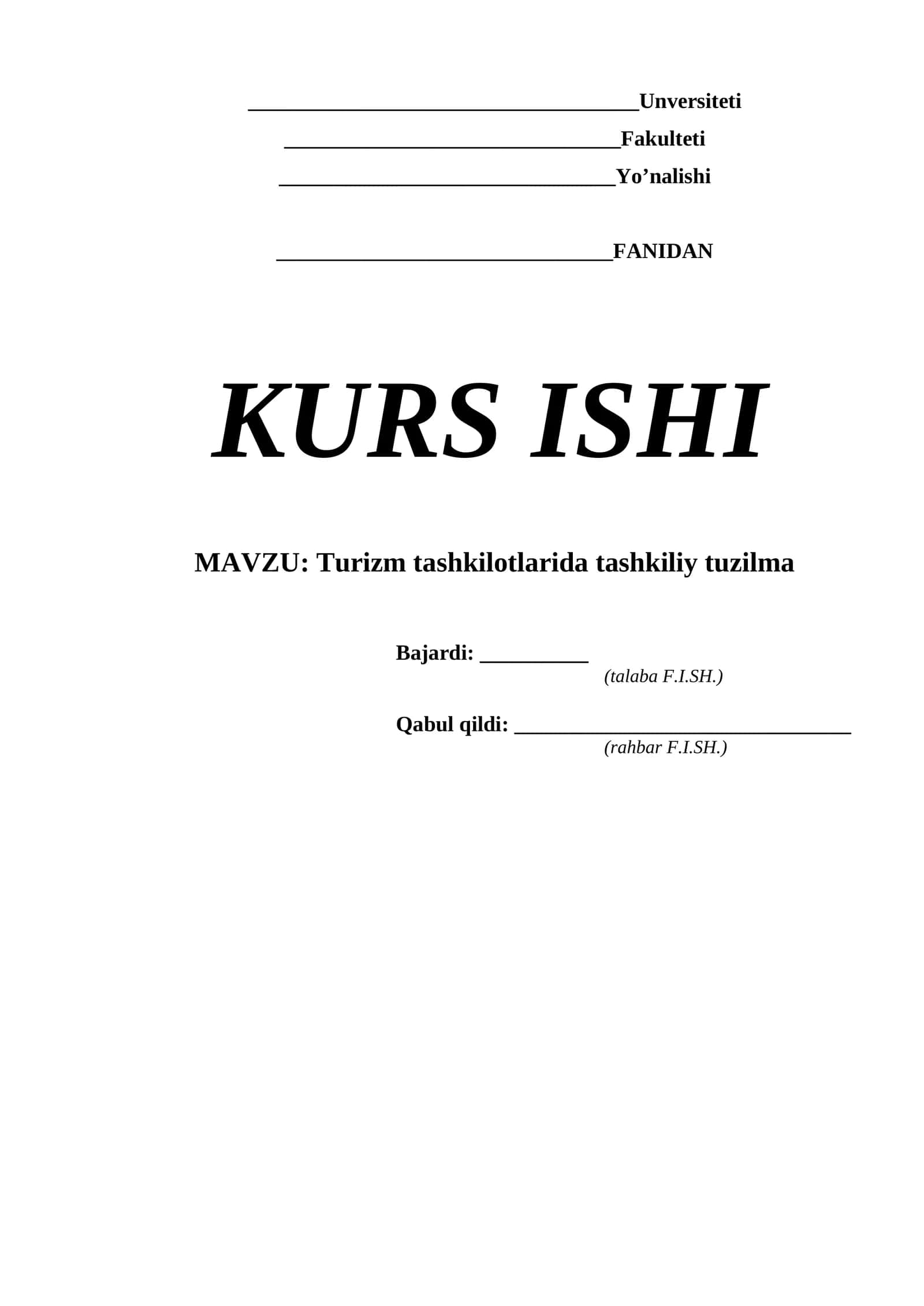 Turizm tashkilotlarida tashkiliy tuzilma