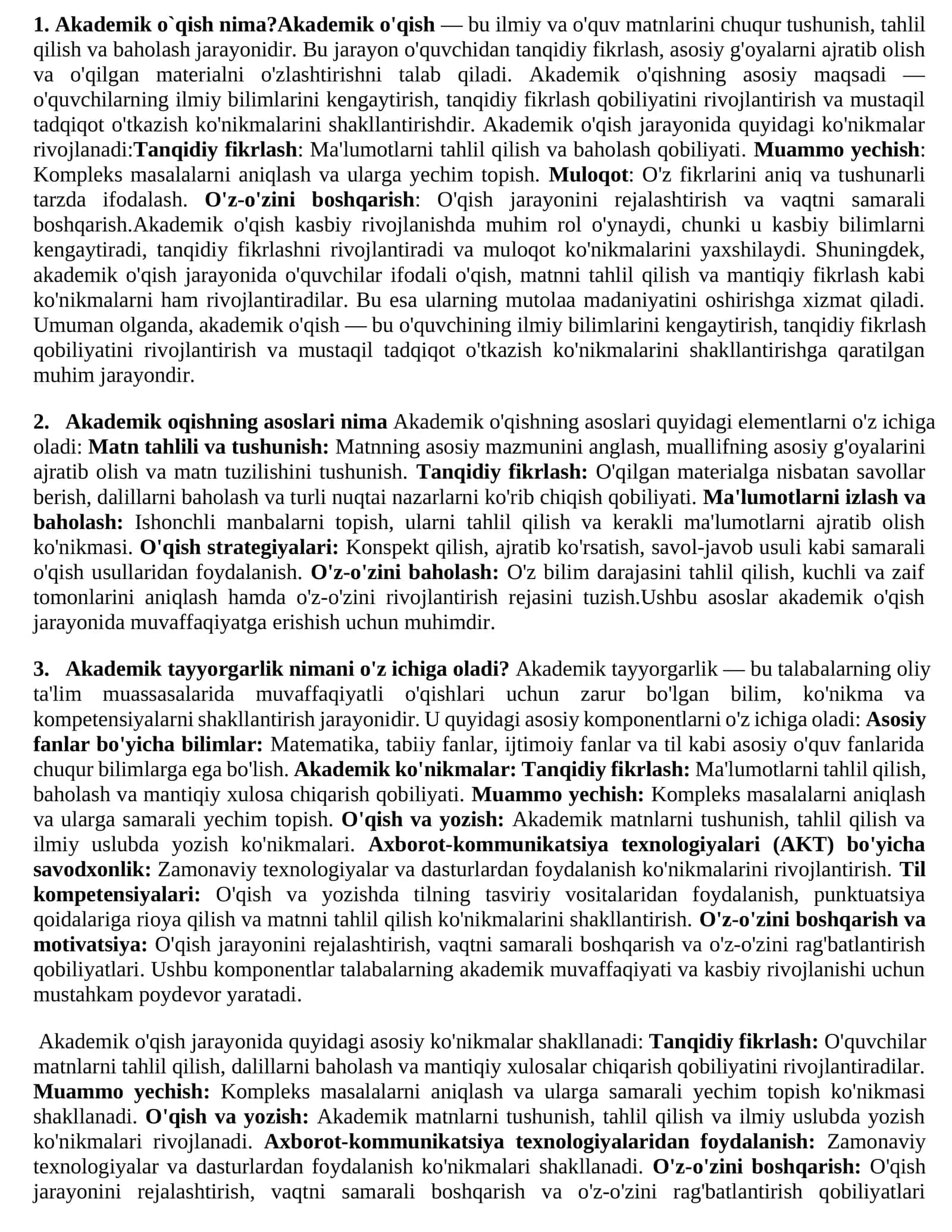 Akademik o`qish