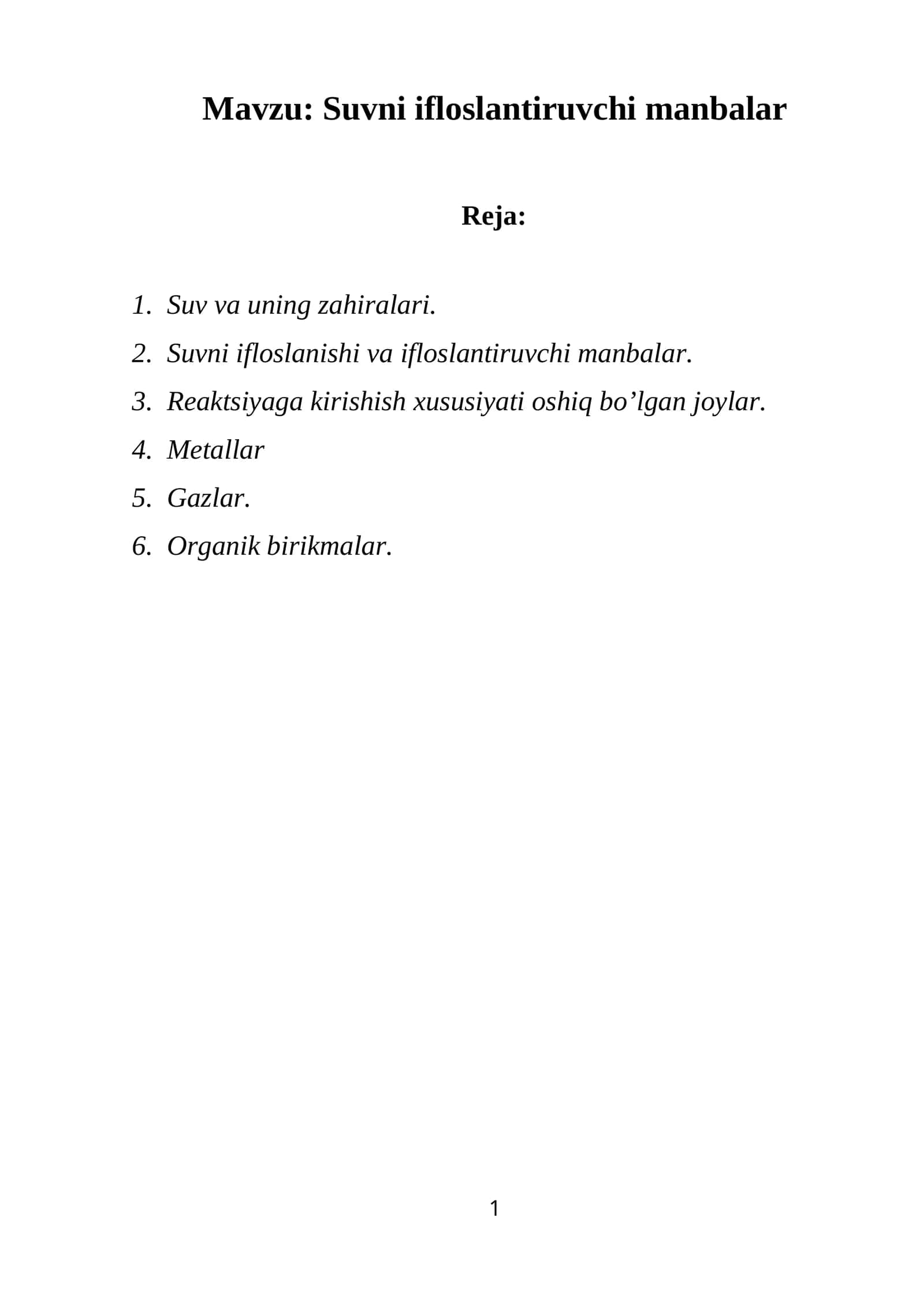Suvni ifloslantiruvchi manbalar