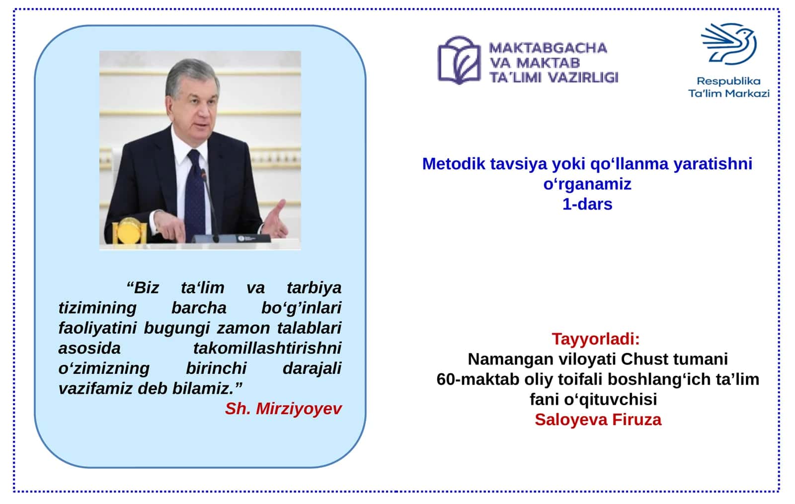 Metodik tavsiya yoki qo‘llanma yaratishni o‘rganamiz