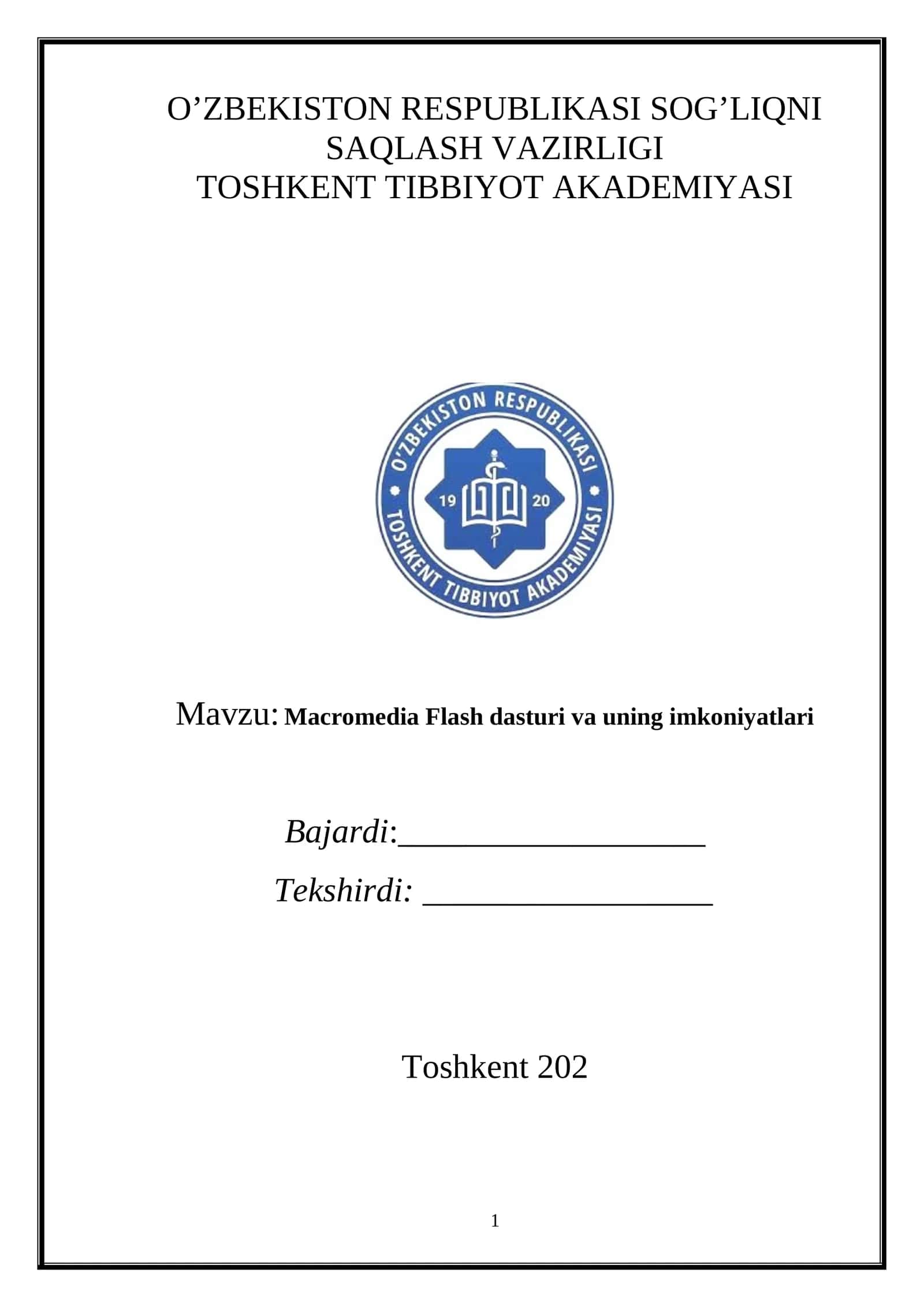 Macromedia Flash dasturi va uning imkoniyatlari