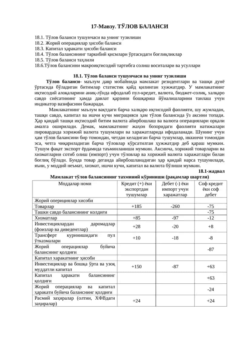 Тўлов баланси (Payment Balance)