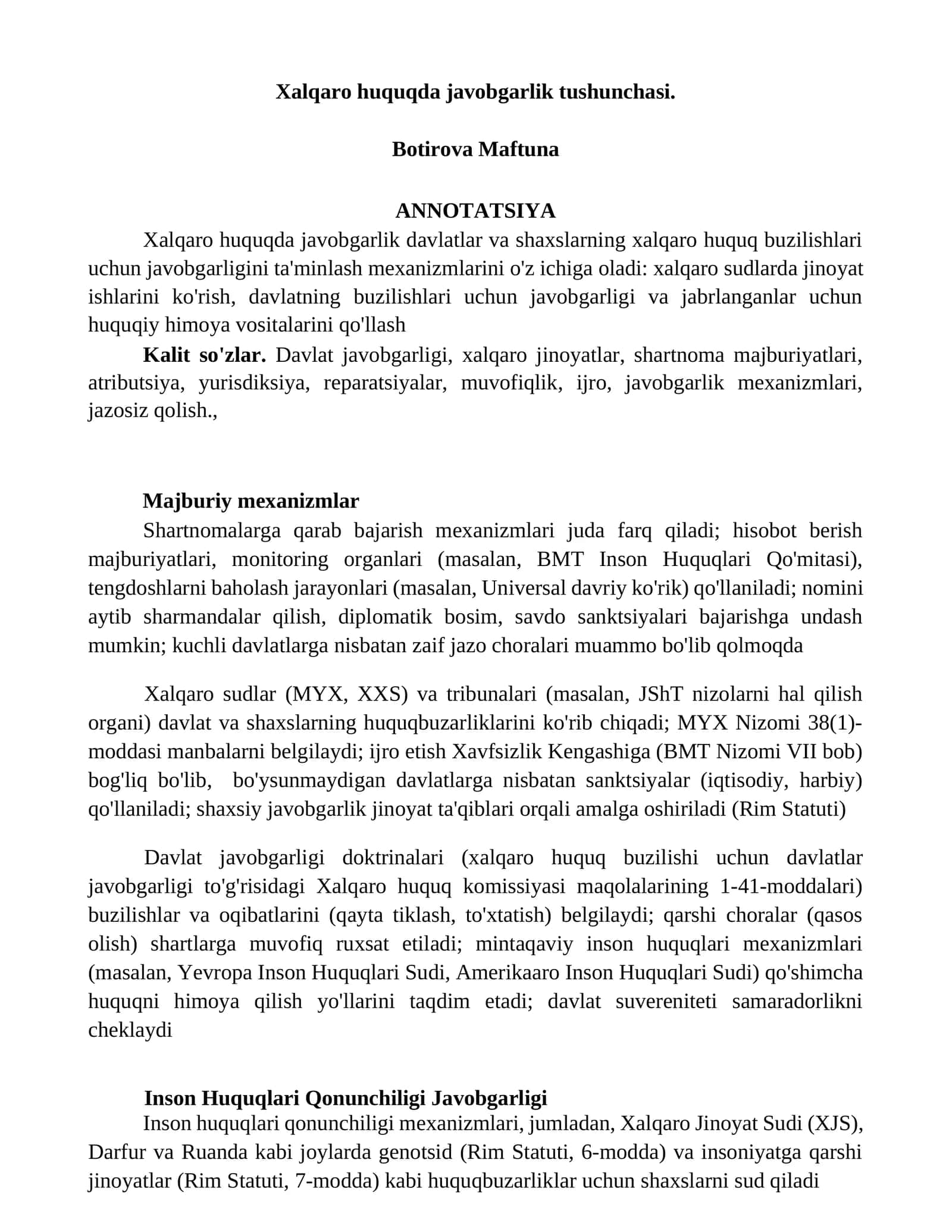 Xalqaro huquqda javobgarlik tushunchasi