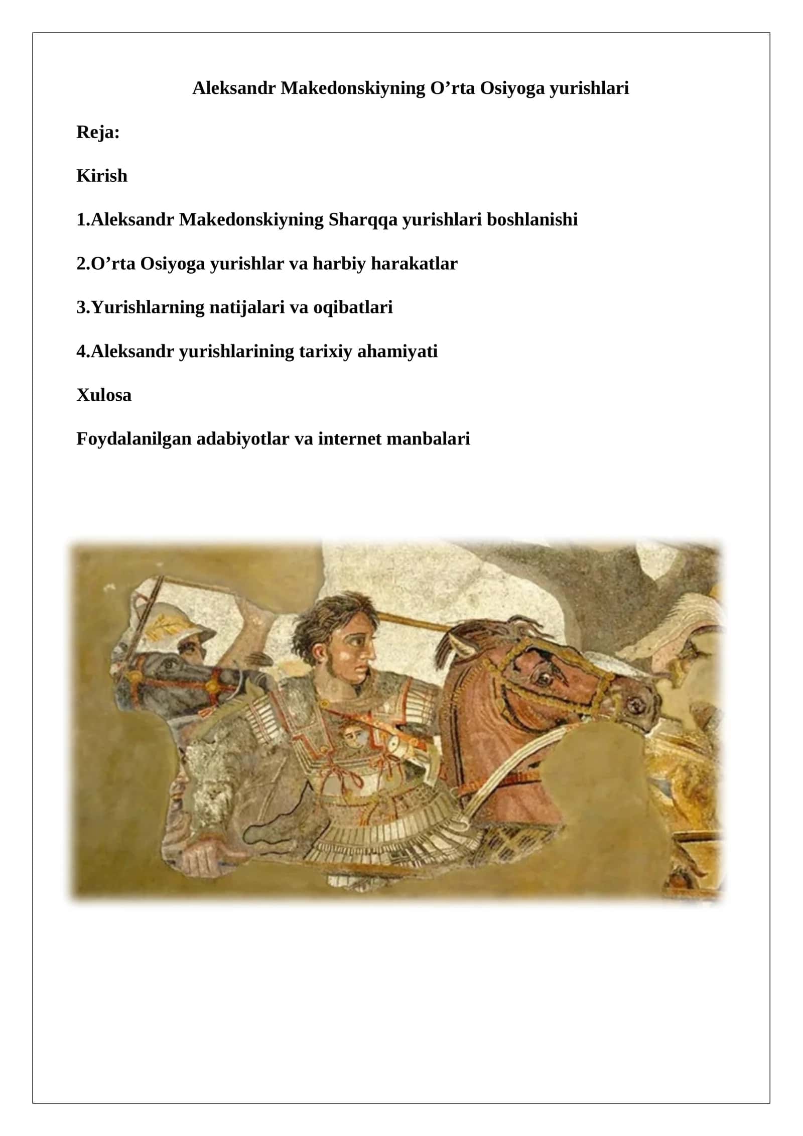 Aleksandr Makedonskiyning O’rta Osiyoga yurishlari