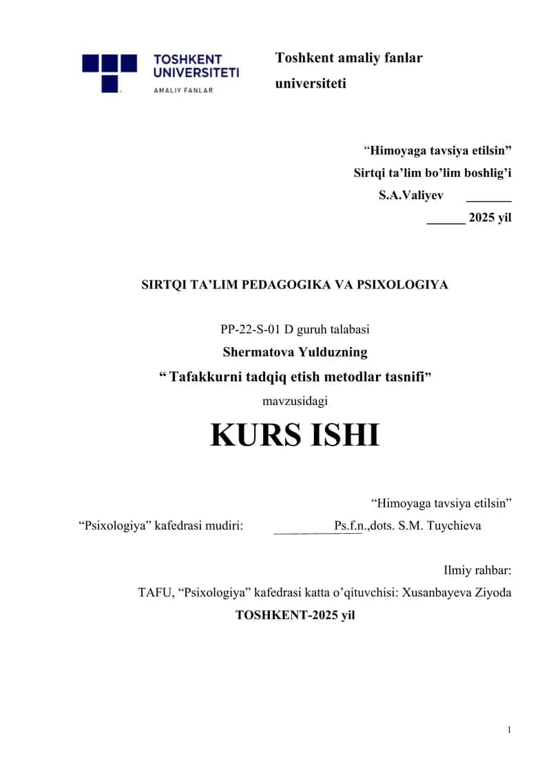Tafakkurni tadqiq etish metodlar tasnifi